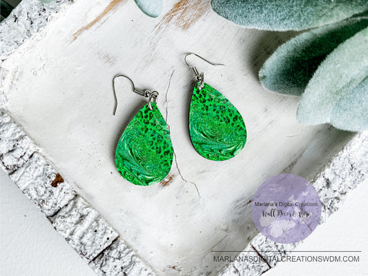 Teardrop DB Marble & Leopard Green Earrings