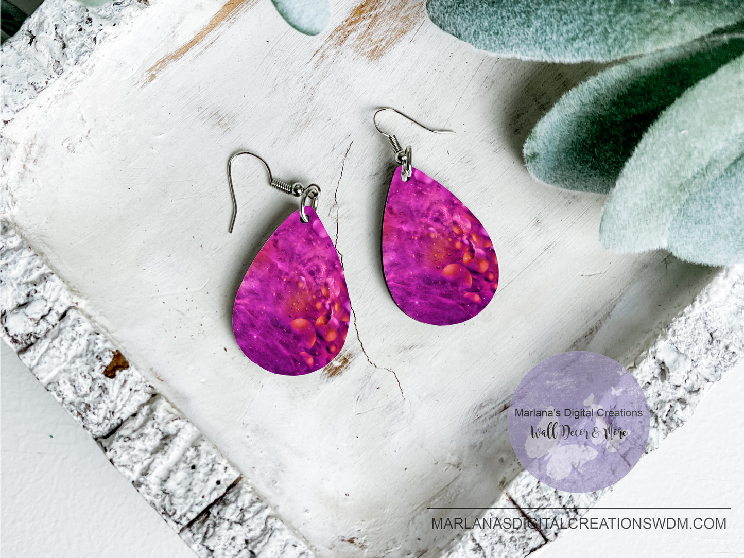 Teardrop DB Marble Purple Pink Earrings