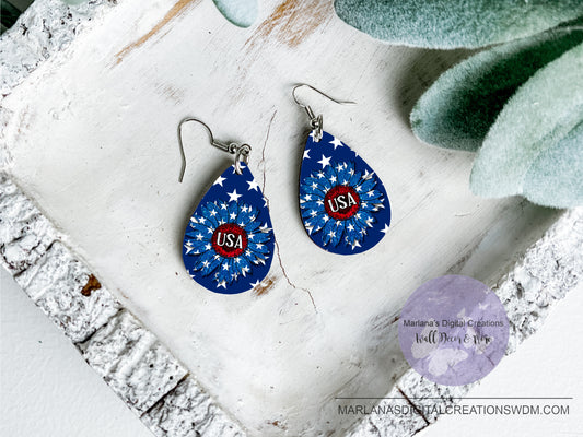 Teardrop DB Patriotic Stars Sunflower USA Stars Earrings