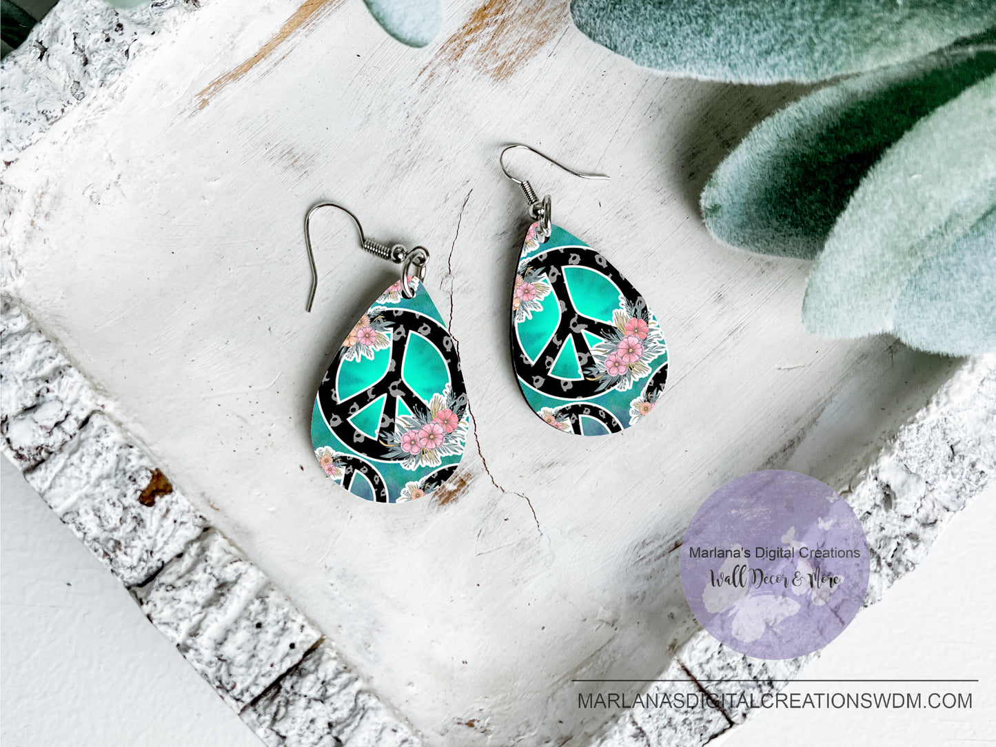 Teardrops DB Peace Floral Aqua Earrings