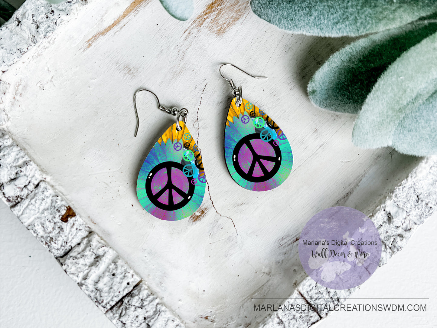 Teardrop DB Peace Purple Teal Earrings