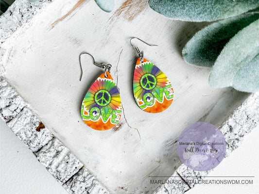 Teardrop DB Peace Rainbow Sunflower Love Earrings