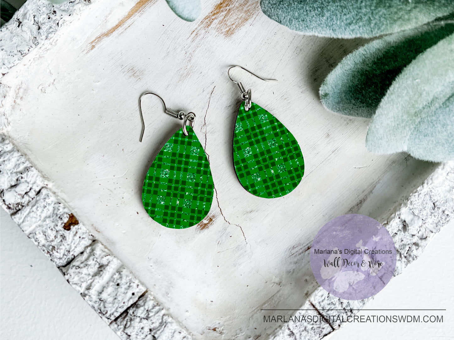 Teardrop DB Plaid Green Earrings