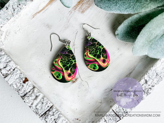 Teardrop DB Retro Lime Pink Black Earrings