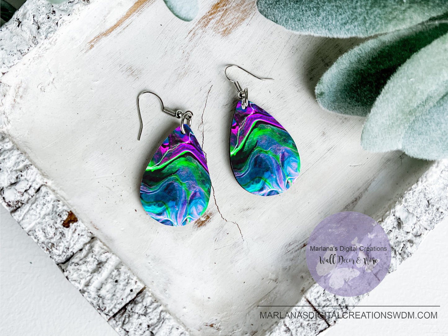 Teardrop DB Retro Purple Lime Aqua Earrings