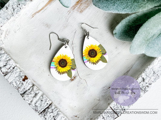 Teardrop DB Sunflower Rainbow Earrings