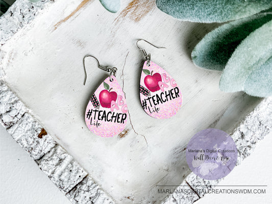 Teardrop DB Teacher Life Pink Glitter Earrings