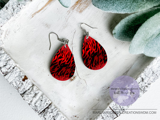 Teardrop DB Zebra Red Glitter Earrings