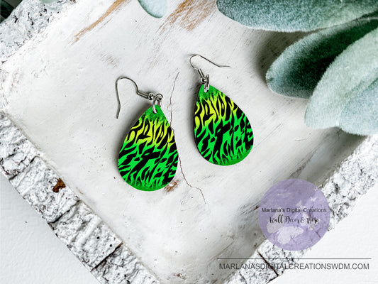 Teardrop DB Zebra Yellow Lime Glitter Earrings