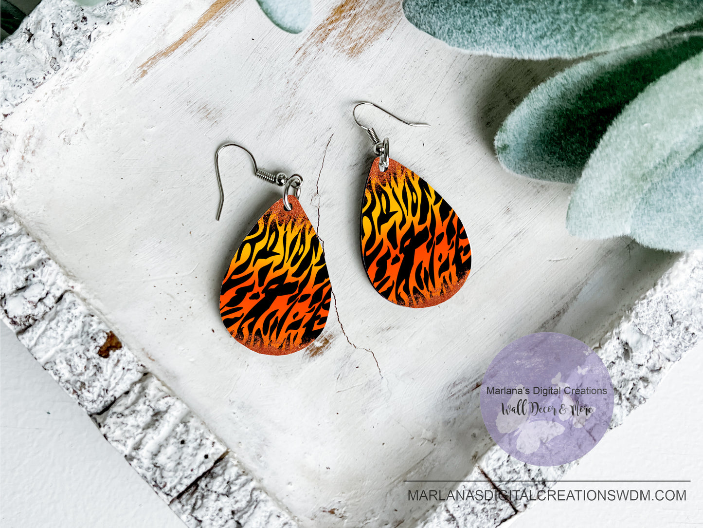 Teardrop DB Zebra Yellow Orange Glitter Earring