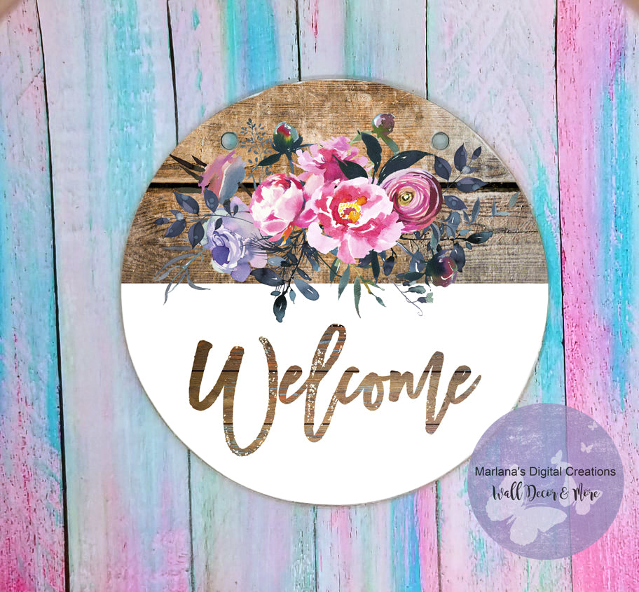 Welcome Flowers Circle Sign