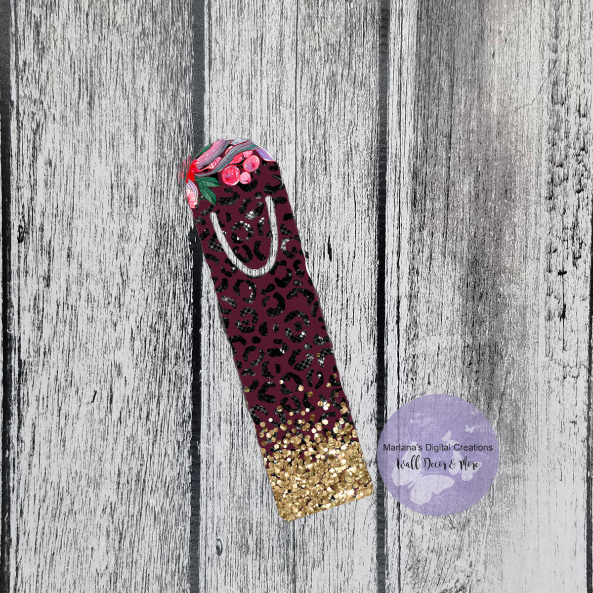 Flowers Maroon Cheetah Bookmark