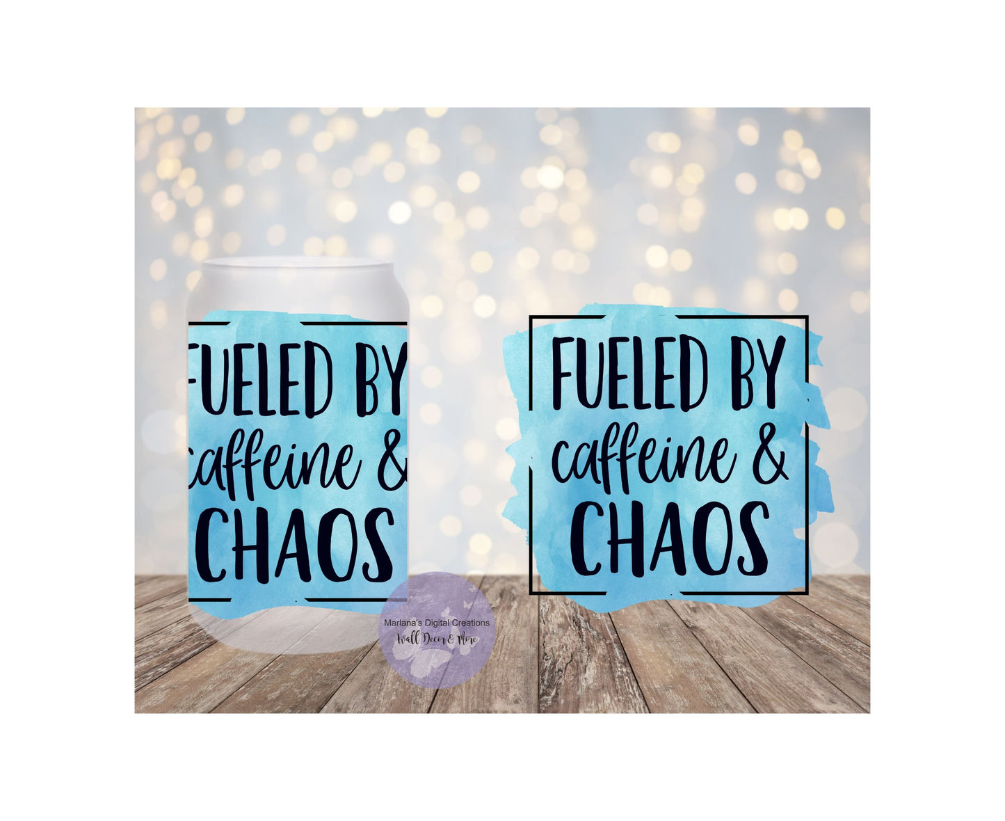 Fueled By Caffeine & Chaos 16oz Frosted Glass Tumbler