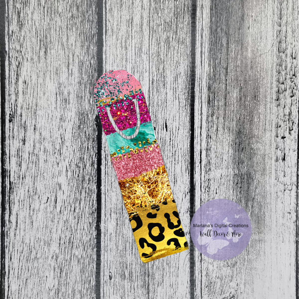 Glitter Leopard Pink Turquoise Bookmark