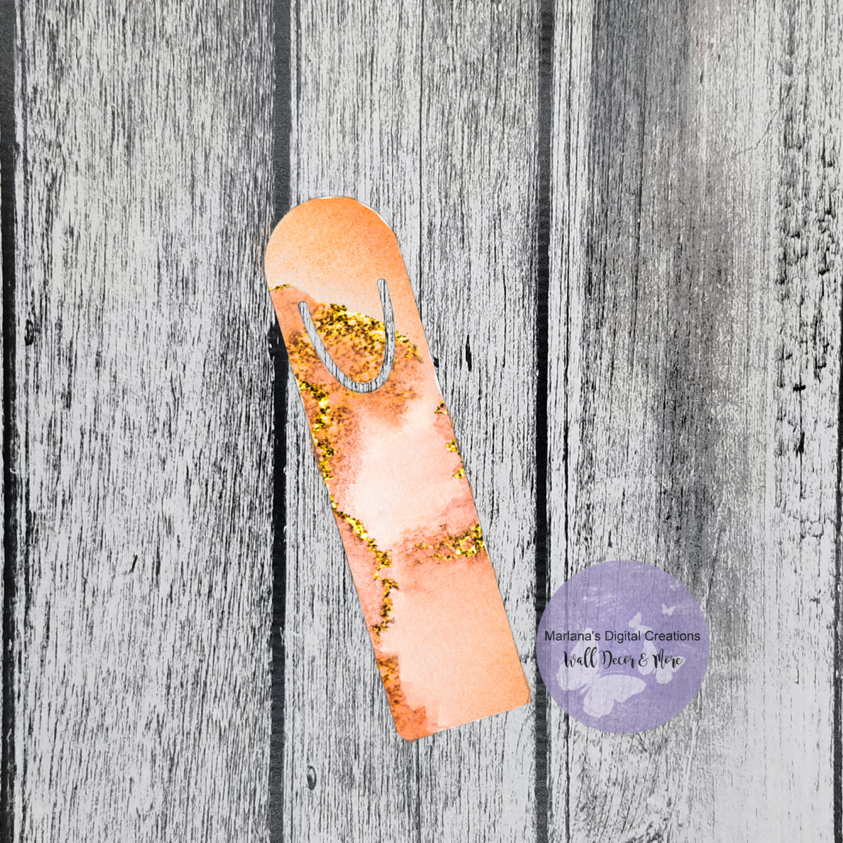 Glitter Peach Marble Bookmark