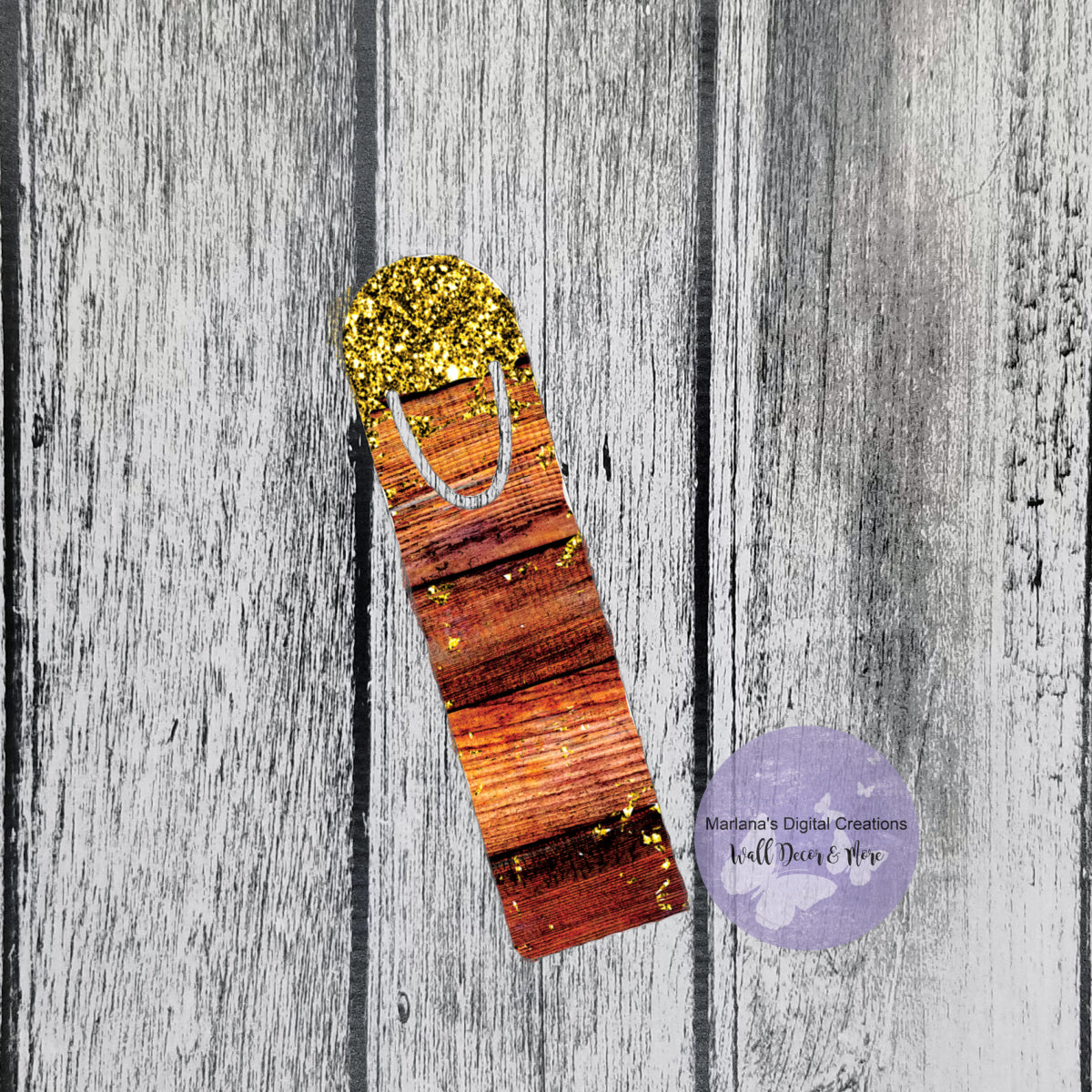 Gold Glitter Brown Wood Bookmark