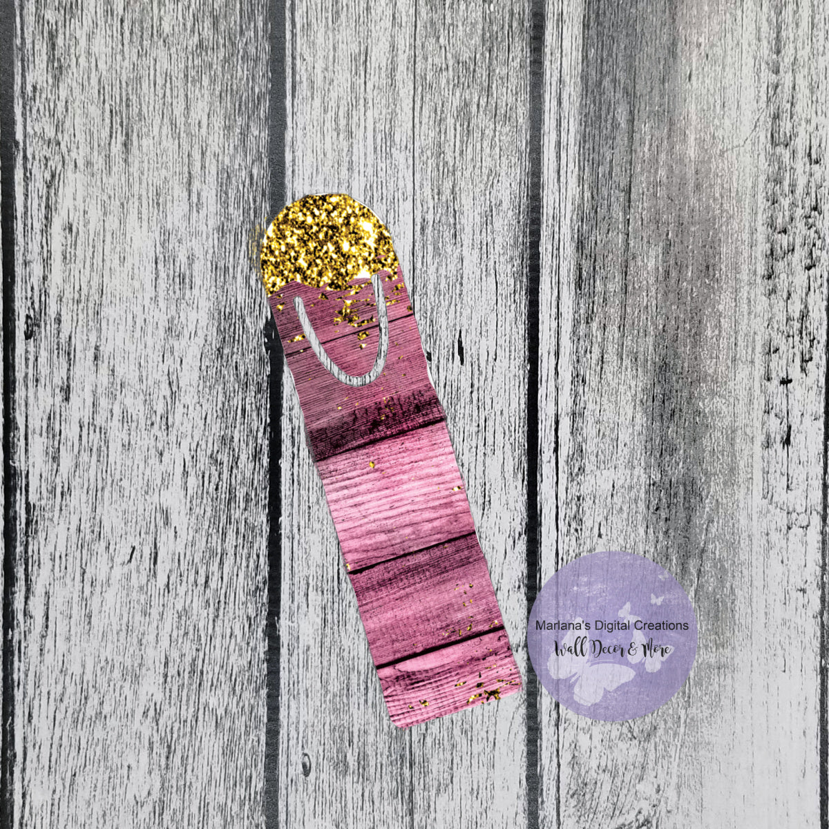 Gold Glitter Mauve Wood Bookmark