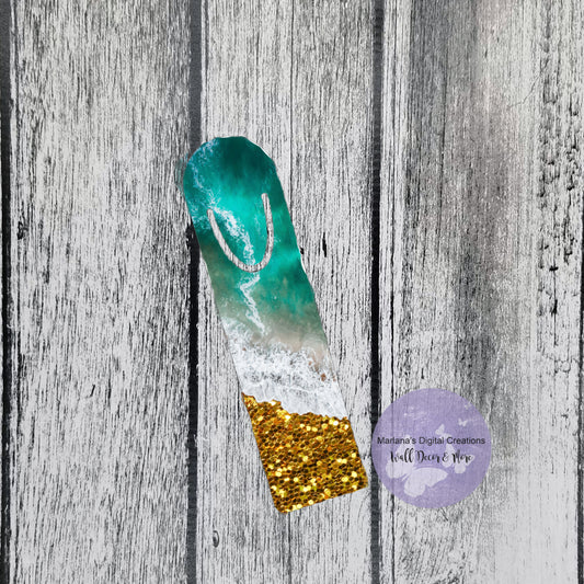 Gold Glitter Turquoise Marble Bookmark