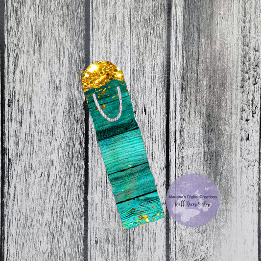 Gold Glitter Turquoise Wood Bookmark