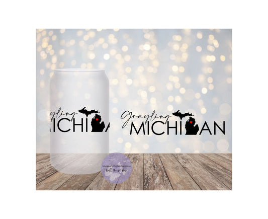 Grayling Michigan 16oz Frosted Glass Tumbler