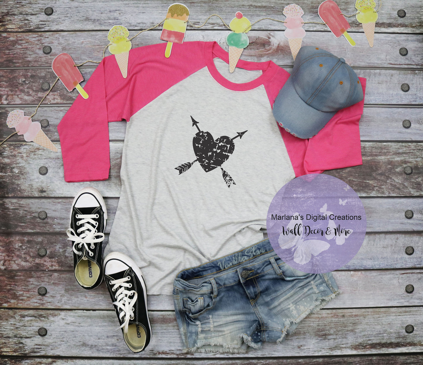 Heart With Arrows Distressed - Sublimation Print