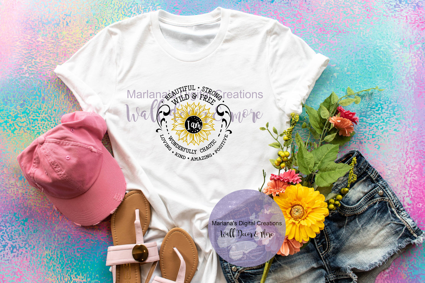 I Am Beautiful Strong Wild and Free Sunflower - Sublimation Print