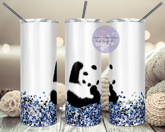 Panda Blue Black Glitter 20oz Skinny Tumbler