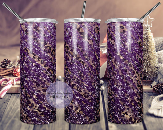 Purple Cheetah Glitter 20oz Skinny Tumbler