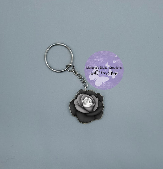 Multi Rose Black White Keychain