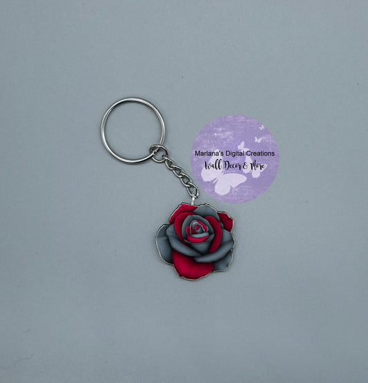 Multi Rose Burgundy Charcoal Keychain