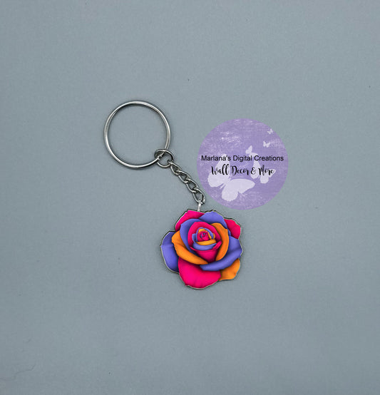 Multi Rose Pink Orange Purple Keychain