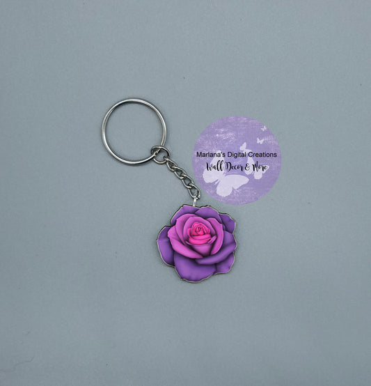 Multi Rose Pink Purple Keychain