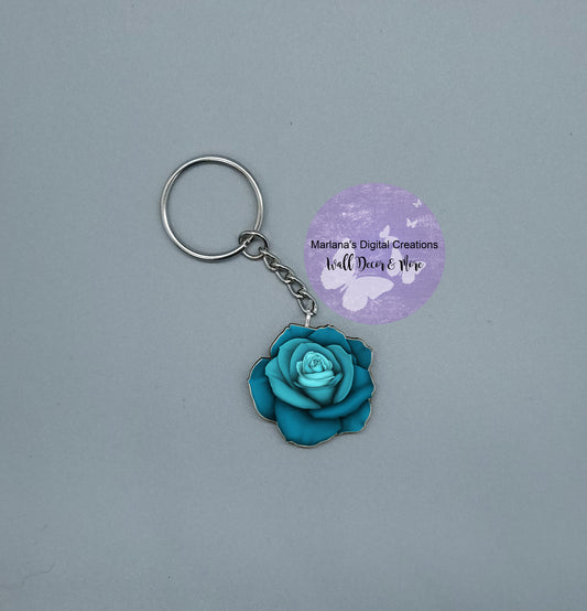 Multi Rose Teal Min Keychain