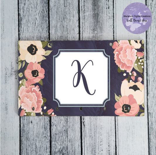 Navy Floral Key Rack