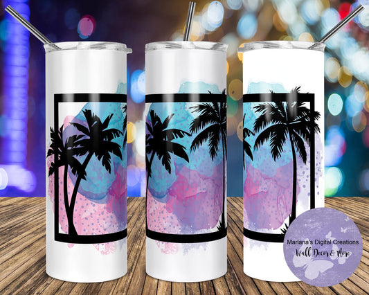 Palm Tree Splash Pink Purple Blue 20oz Skinny Tumbler