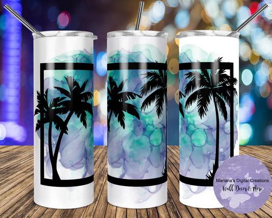 Palm Tree Splash Purple Green 20oz Skinny Tumbler