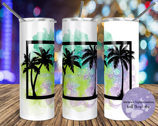 Palm Tree Splash Purple Yellow Green 20oz Skinny Tumbler