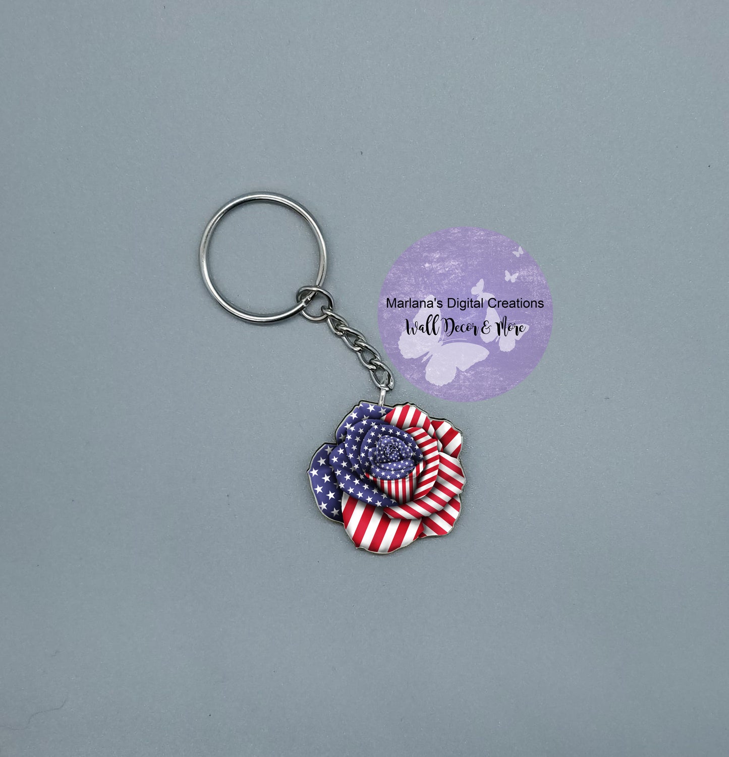 Patterned Rose US Flag Keychain