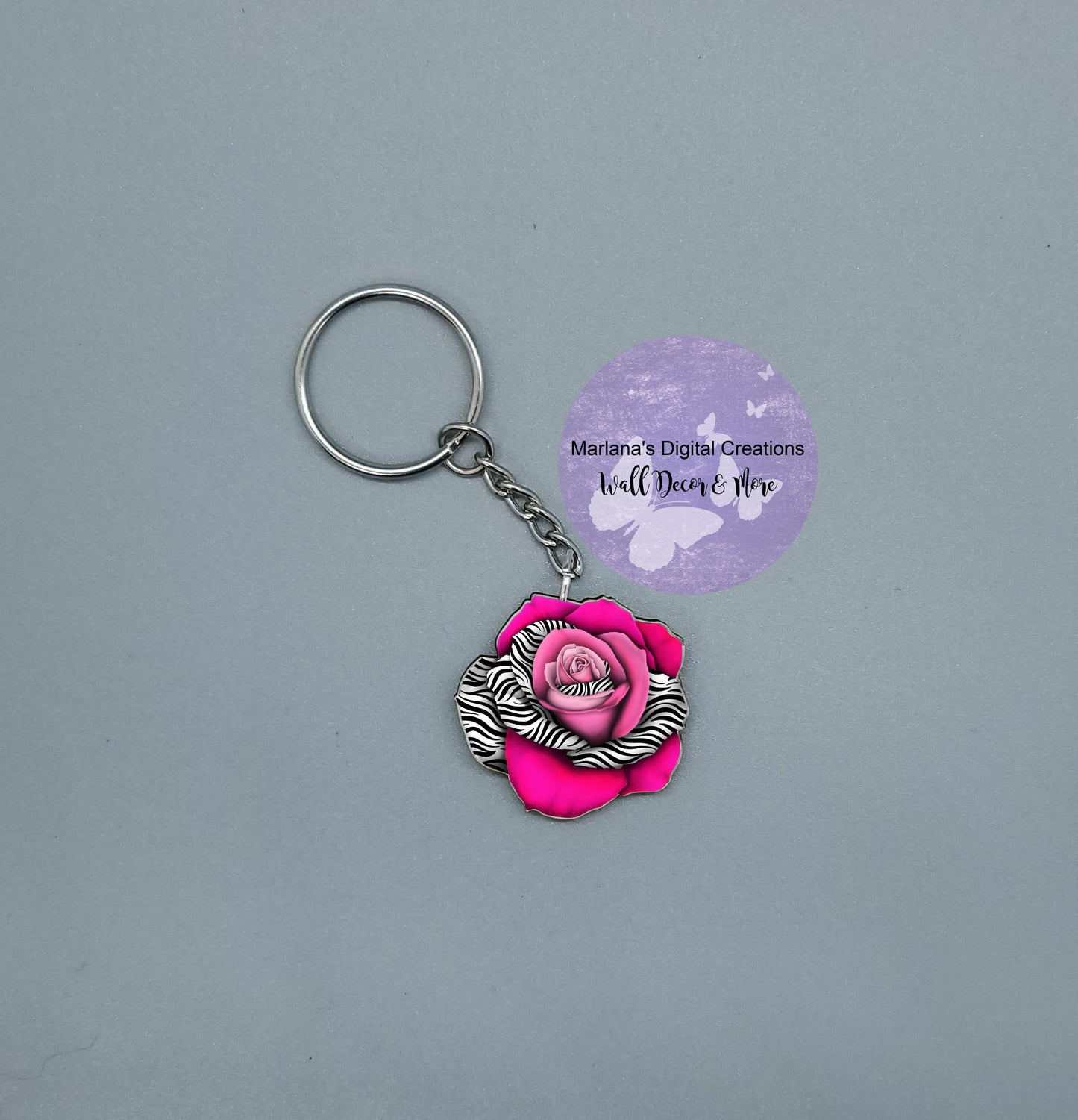 Patterned Rose Zebra Pink Keychain