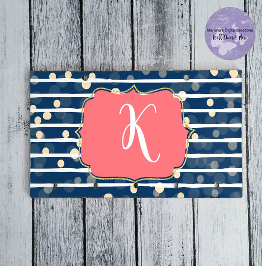 Peach Navy Stripe Key Rack