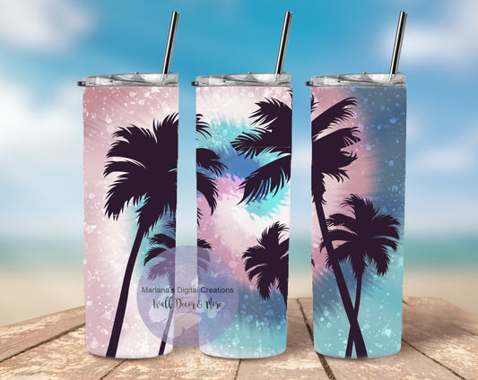 Pink Blue Tie Dye With Trees 20oz Skinny Tumbler