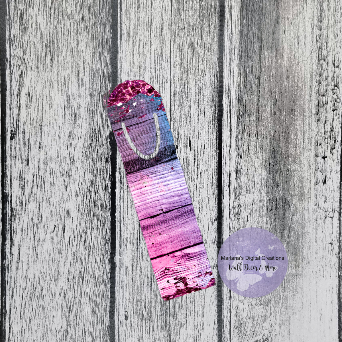 Pink Glitter Pink Purple Wood Bookmark