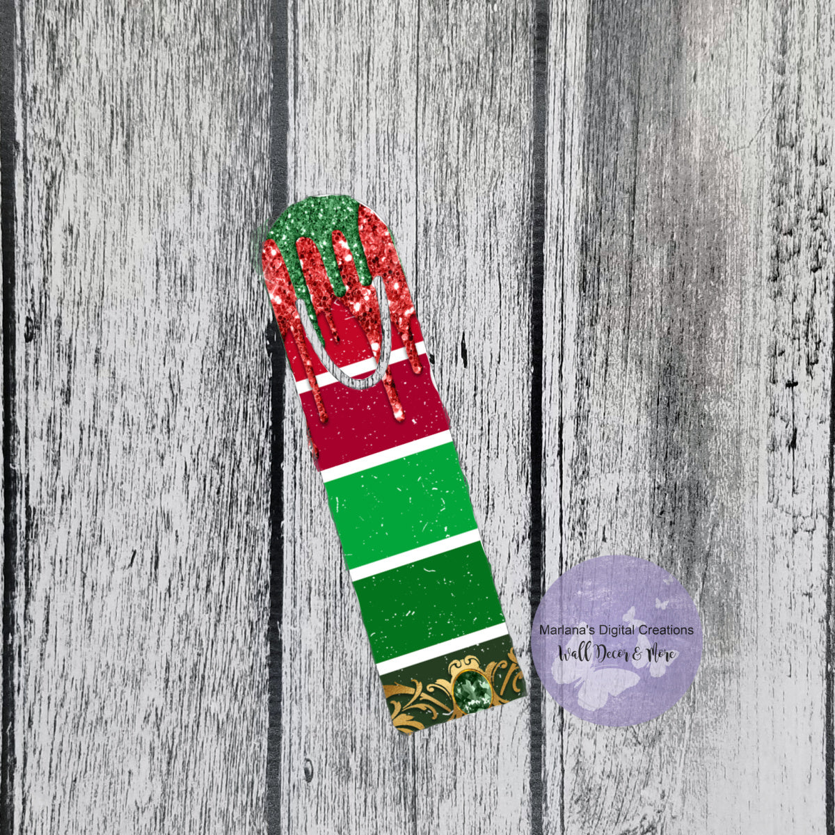 Red And Green Dripping Glitter Bookmark