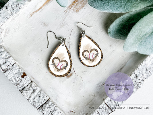 Teardrop SK Baseball Heart Leopard Trim Earrings