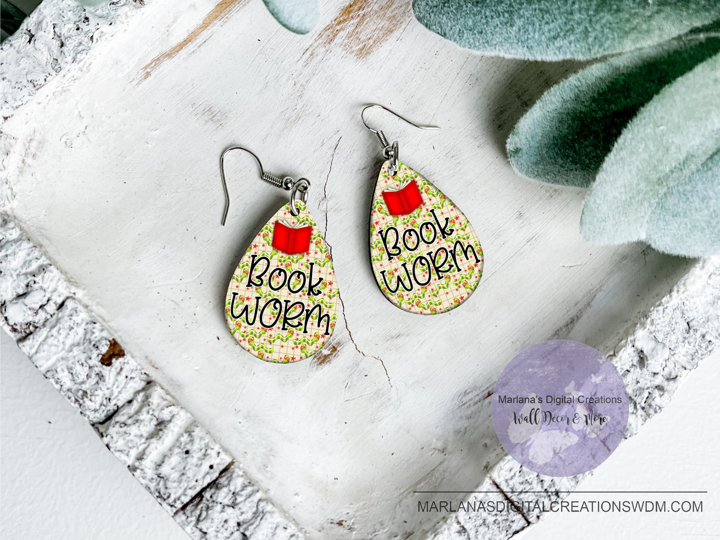 Teardrop SK Book Worm Earrings