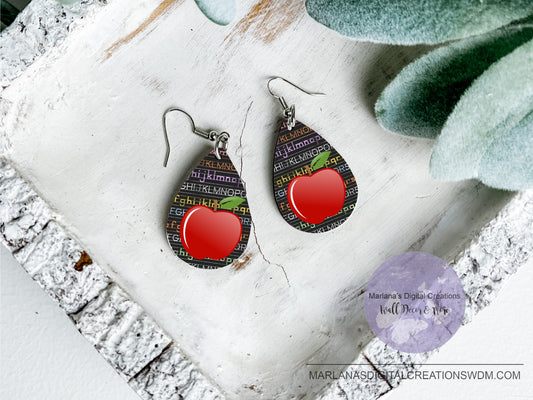 Teardrop SK Teacher Apple Earrings