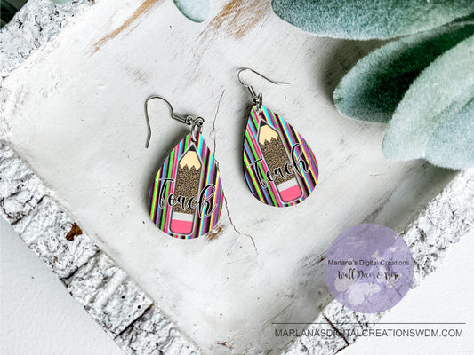 Teardrop SK Teach Pencil Stripes Earrings