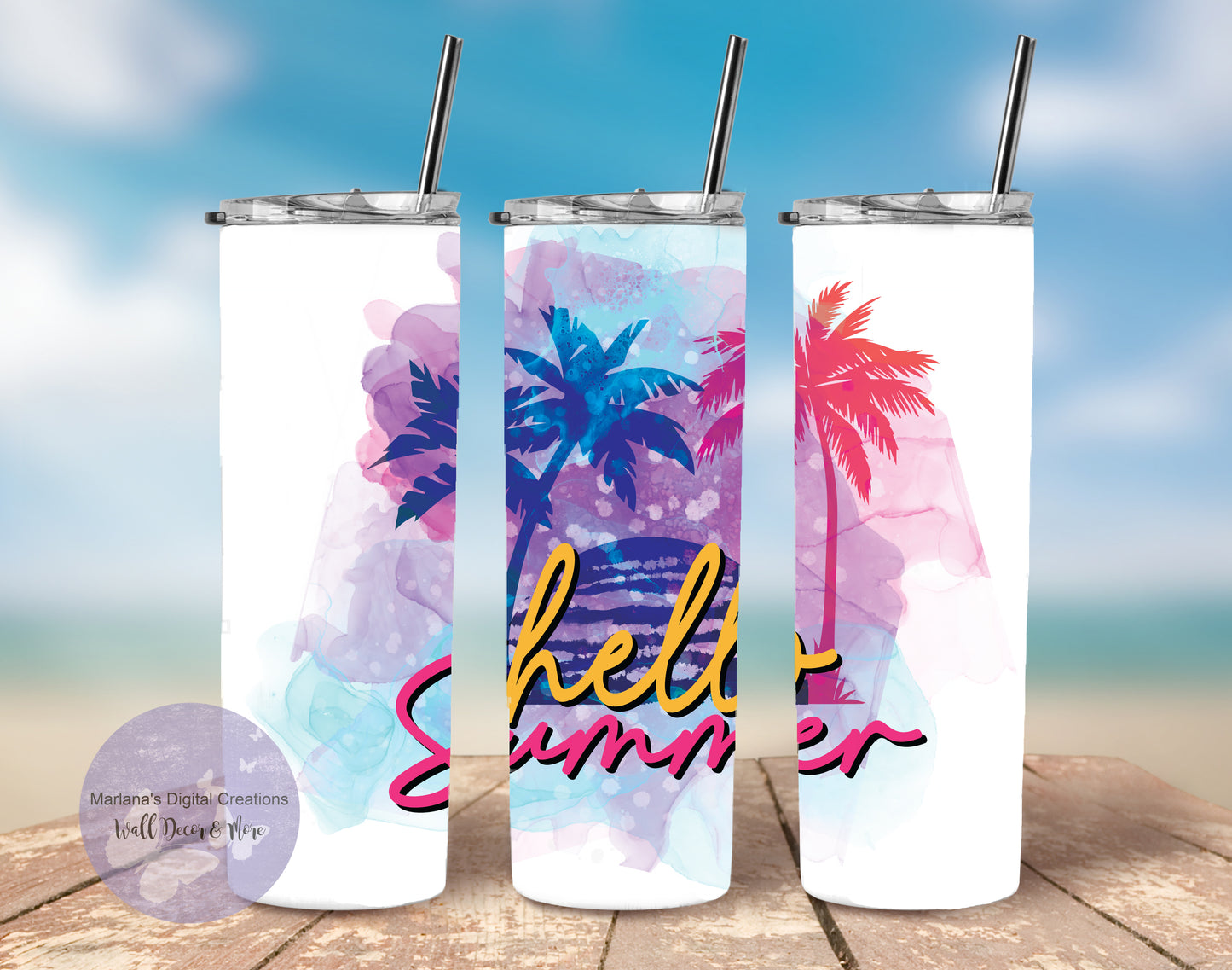 Sunset Palm Hello Summer 20oz Skinny Tumbler