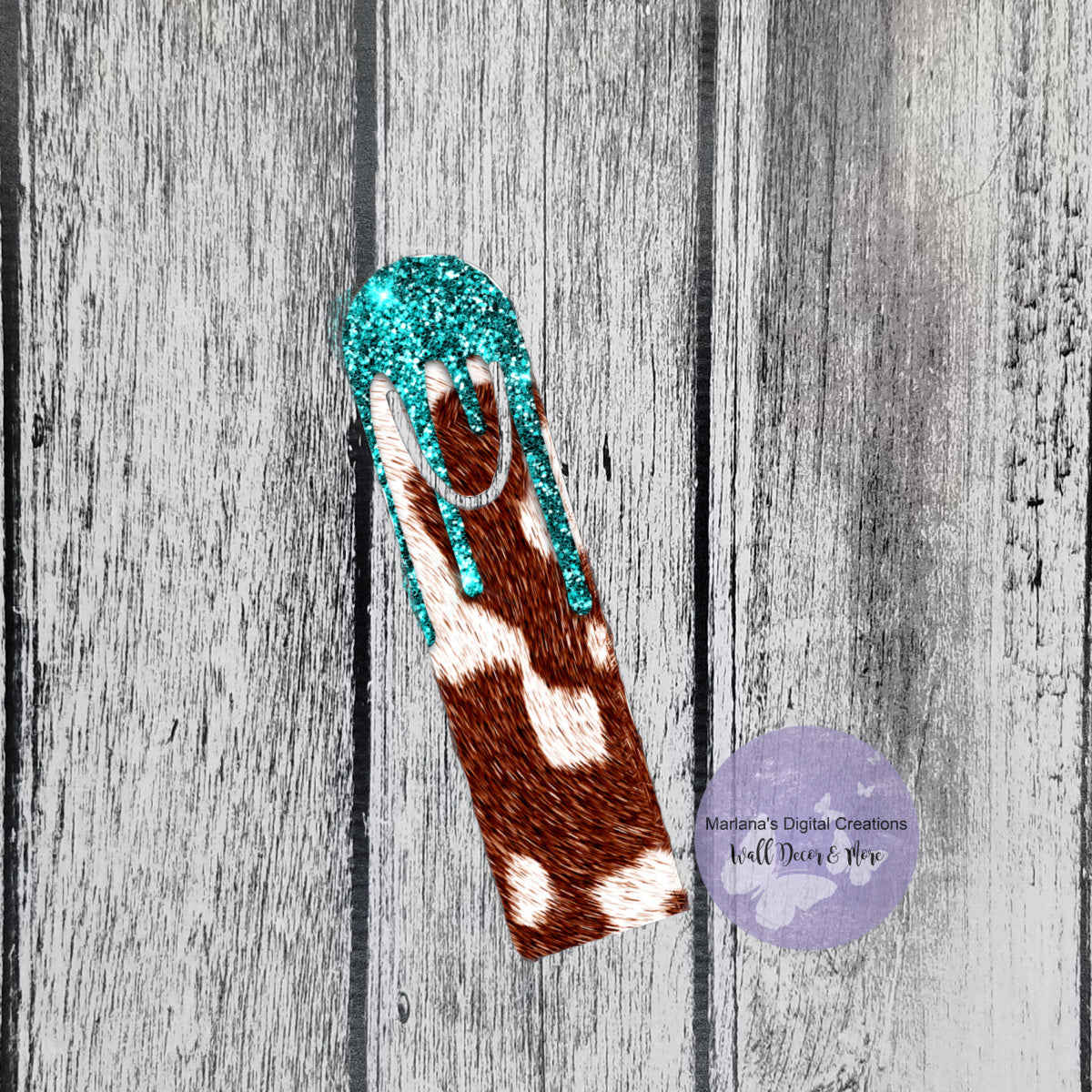 Turquoise Glitter Cowhide Bookmark