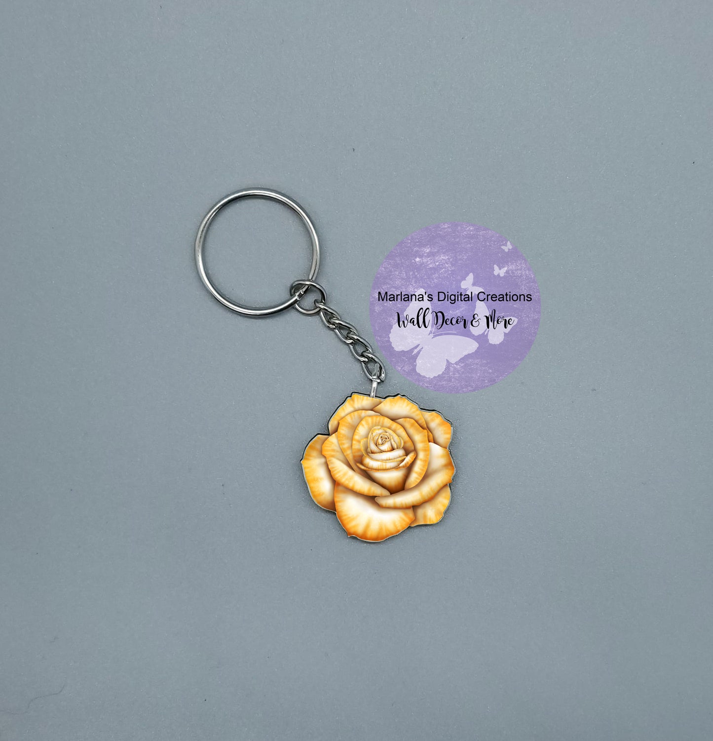 Variegated Rose Yellow Keychain